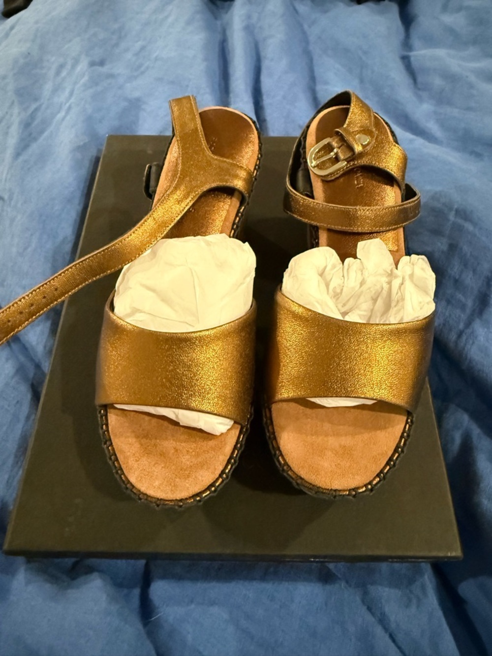 Rachel Comey Metallic Gold Ankle-Strap Sandals